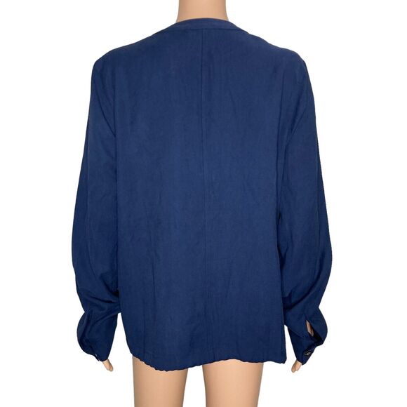 J Jill Jacket Womens Large Blue Zip Front Pockets Linen Blend Drawstrings - Picture 2 of 9